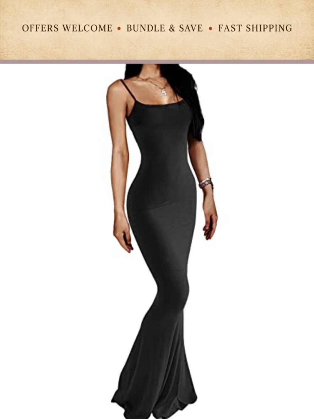 Casual Lounge Slip Maxi Dress Backless Bodycon Fishtail Hem Spaghetti Strap